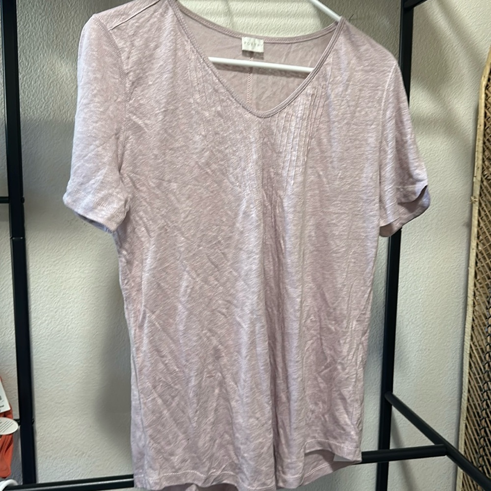 Poetry Pintuck V-Neck Shirt 100% Linen